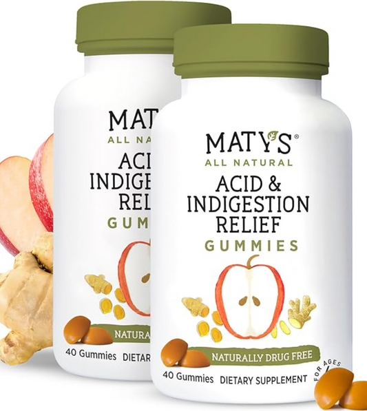 Matys Acid & Indigestion Relief Gummies, Safe Antacid for Occasional Acid Reflux & Heartburn in Adults & Kids 4 Yrs Old +, Low Sugar, Gluten Free, Vegan Made with Apple Cider Vinegar, 2 Pack, 80 count